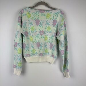 Vintage Snapdragon Floral Pastel Boatneck Sweater, Size Small